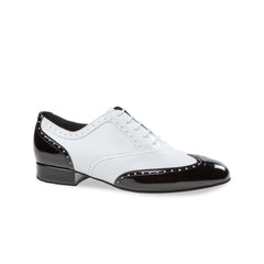 Diamant-Mens: Cagney: Snow & Black Ice: Black Patent & White Leather | .75" Standard | MED | Suede Sole