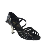 STEPHANIE: Jenny: Black Satin Rhinestones | 2.5" Metallic Flare | MED