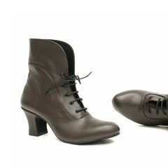 DelMago Theatrical Boot 3.0:  Adler Bootie: Sample Color: Dark Chocolate | 2.25" Orleans Heel | MED | Suede Sole