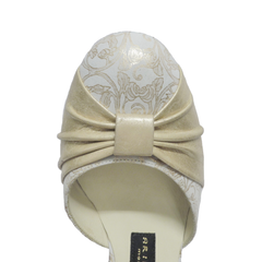 AN: Lazo Frances Fresca: Florentine Gold with Platinum Bow | 3.0" 1940s | MED | Suede Sole | Limited Edition