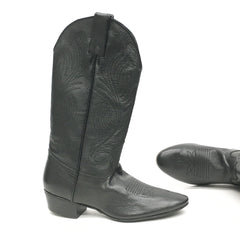 Evenin Star: Cheyenne Pro Country Western Boot: Texas Black Leather | 1.5" C | MED | Suede Sole |  Soft Toe | External Boot Pulls
