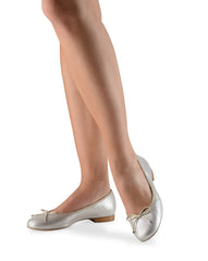 Werner Kern: Ballerina Flat Plain Toe - Silver Pixie Dust  | 0.5" Stacked Heel | MED | Flexible Raw HARDSOLE