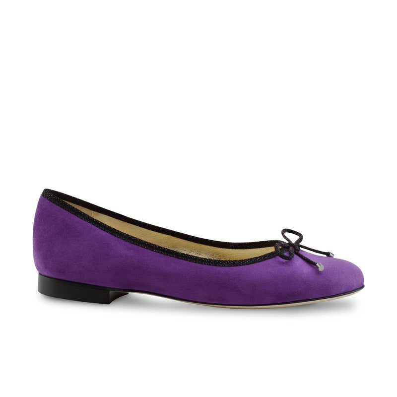 Werner Kern: Jane Classic Plain Toe Ballerina Flat - Concord Suede  | 0.5" Stacked Heel | MED | Flexible Raw Hard Leather Sole