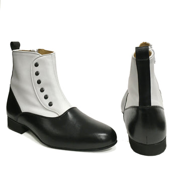 Werner Kern-MensBoots: Covent Garden -V2 Tushy Stripe Suede Sole | NY Black & White with TailStripe - Standard Heel | LIMITED EDITION