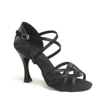 Mambo Shines: Bachata Laza: Black Satin - 3.5" Picante Flare | MED