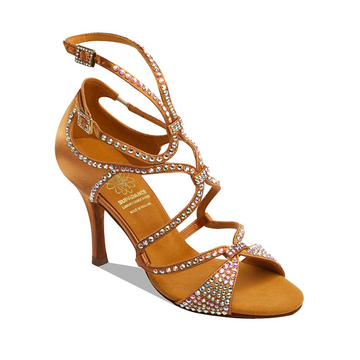 Supadance: S1082 | Dark Tan Satin & Rhinestones | 3" Stiletto