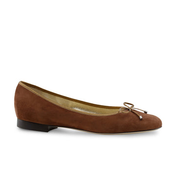 Werner Kern: Jane Classic Plain Toe Ballerina Flat - Rust Suede  | 0.5" Stacked Heel | MED | Flexible Raw HARDSOLE