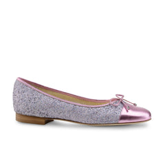 Werner Kern: Kay CapToe Ballerina Flat - Pink with Pink Sparkle Brocade | 0.5" Stacked Heel | MED | Flexible Raw Hard Leather Sole