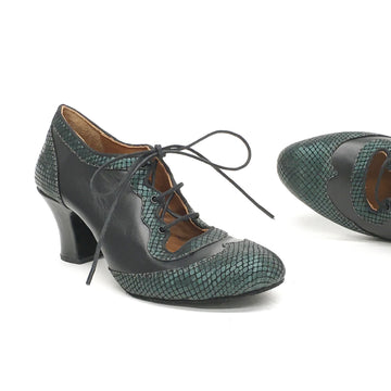 DelMago 3.0 Theatrical Shoes: The Phoenix: SAMPLE Serious Black & Wicked Green | 2.25" Orleans | MED | Suede Sole | Limited Edition