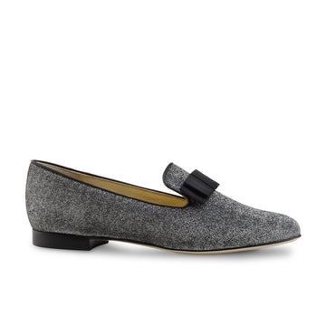 Werner Kern: Women's Lee Loafer - Charcoal Sparkle with Black Grosgrain Bow | 0.5" Stacked Heel | MED | Flexible Raw HARDSOLE