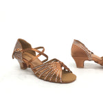 STEPHANIE: Jenny: Tan Satin Rhinestones | 1.3" Empress Heel | MED