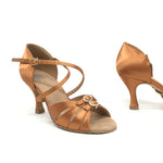 SupaClub: Womens SC7846: Adjustable Vamp - Tan Satin 2.5" Flare