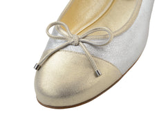 Werner Kern: Kay CapToe Ballerina Flat - Gold & Silver Pixie Dust | 0.5" Stacked Heel | MED | Flexible Raw Hard Leather Sole
