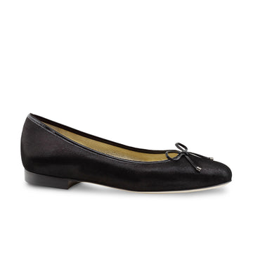 Werner Kern: Jane Classic Plain Toe Ballerina Flat - Black Shimmer  | 0.5" Stacked Heel | MED | Flexible Raw HARDSOLE