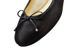 Werner Kern: Jane Classic Plain Toe Ballerina Flat - Black Shimmer  | 0.5" Stacked Heel | MED | Flexible Raw HARDSOLE