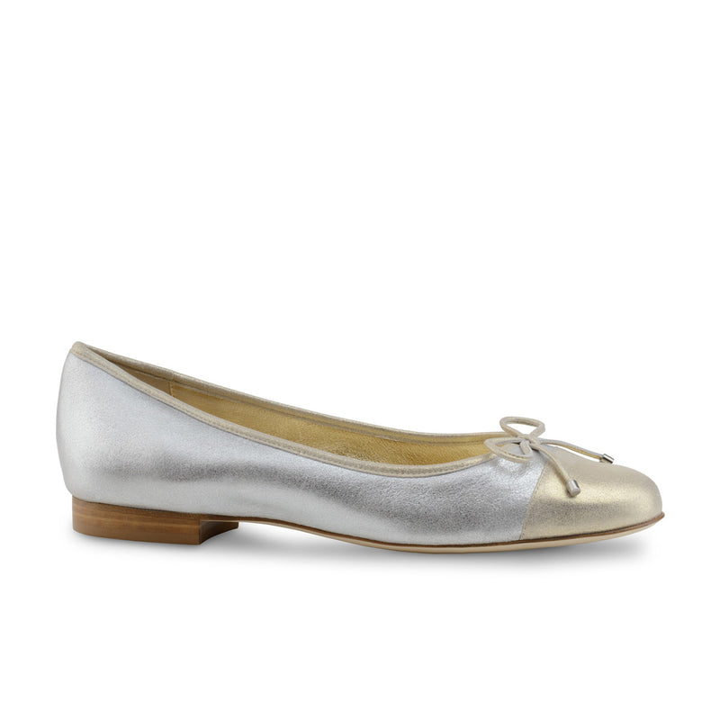Werner Kern: Kay CapToe Ballerina Flat - Gold & Silver Pixie Dust | 0.5" Stacked Heel | MED | Flexible Raw Hard Leather Sole