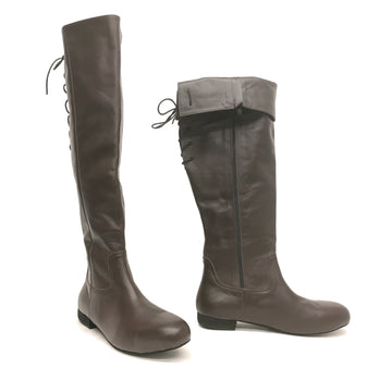 DelMago 3.0 Theatrical Boots: The Scallywag-HSZ - Knee-Cuff Low: Yo Ho Cocoa Leather | BACK HALF ZIPPER | .75" Ultralite | MED | Suede Sole | LIMITED EDITION