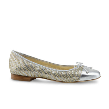 Werner Kern: Kay CapToe Ballerina Flat - Silver with Platinum Brocade | 0.5" Stacked Heel | MED | Flexible Raw Hard Leather Sole