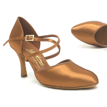 International: American Smooth (Simple Back) | Tan Satin | 3.0" Vogue Heel | PIN Buckle | Real Suede Sole (NOT Vegan)