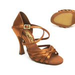 International: Flavia XG & Regular Sole | MEDIUM l VEGAN: Tan Satin 3.5" IDS Flare