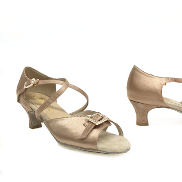 Kelaci: Ziba CB: Champagne Satin | 2.0" Encino Heel | DOUBLE SOLE | ADJUSTABLE WIDTH