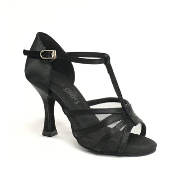 Mambo Shines: Marimba: Black Satin & Mesh: 3.0" New York Flare | MED