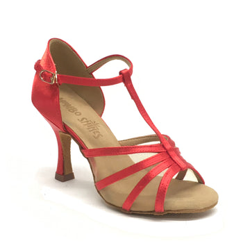 Mambo Shines: Marimba: Red Satin & Mesh: 3.0" New York Flare | MED
