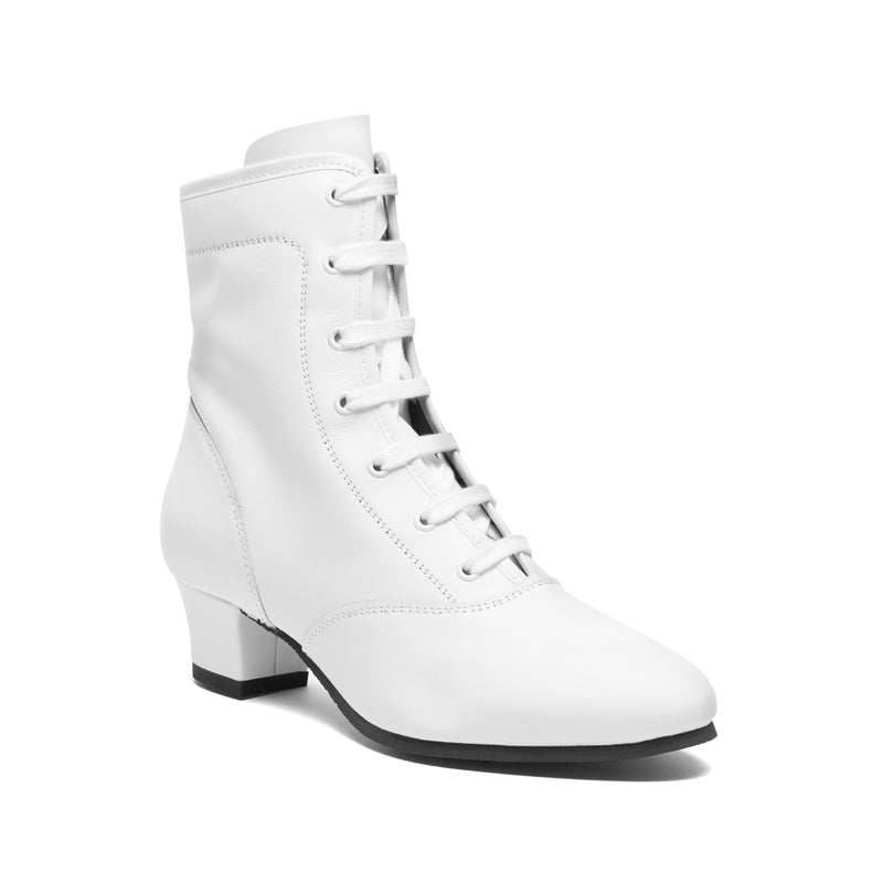 Rumpf: The Parade Boot: Westpoint White | 1.5" Steady | MED | Dancer's Rubber Sole | NO Side Zipper - Full Sizes Only