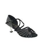 STEPHANIE: Jenny: Black Satin Rhinestones | 2.0" Metallic Flare | MED