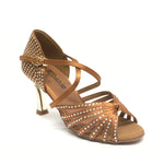 STEPHANIE: Jenny: Tan Satin Rhinestones | 2.5" Metallic Flare | MED