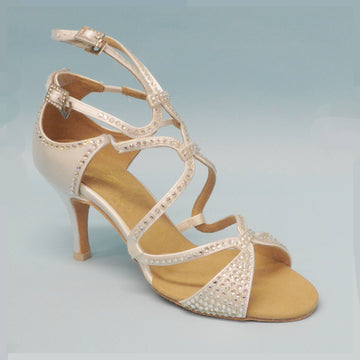 Supadance: S1082 | White Satin & Rhinestones | 2.5" Stiletto