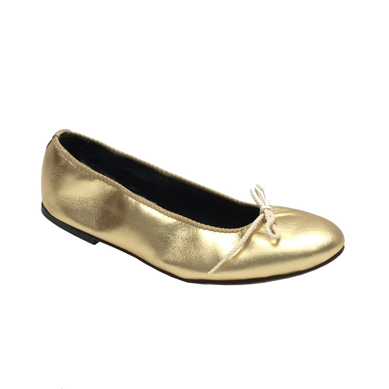 TicTacToes: Jill: Gold Leather | 0.25" Suede Patch Heel